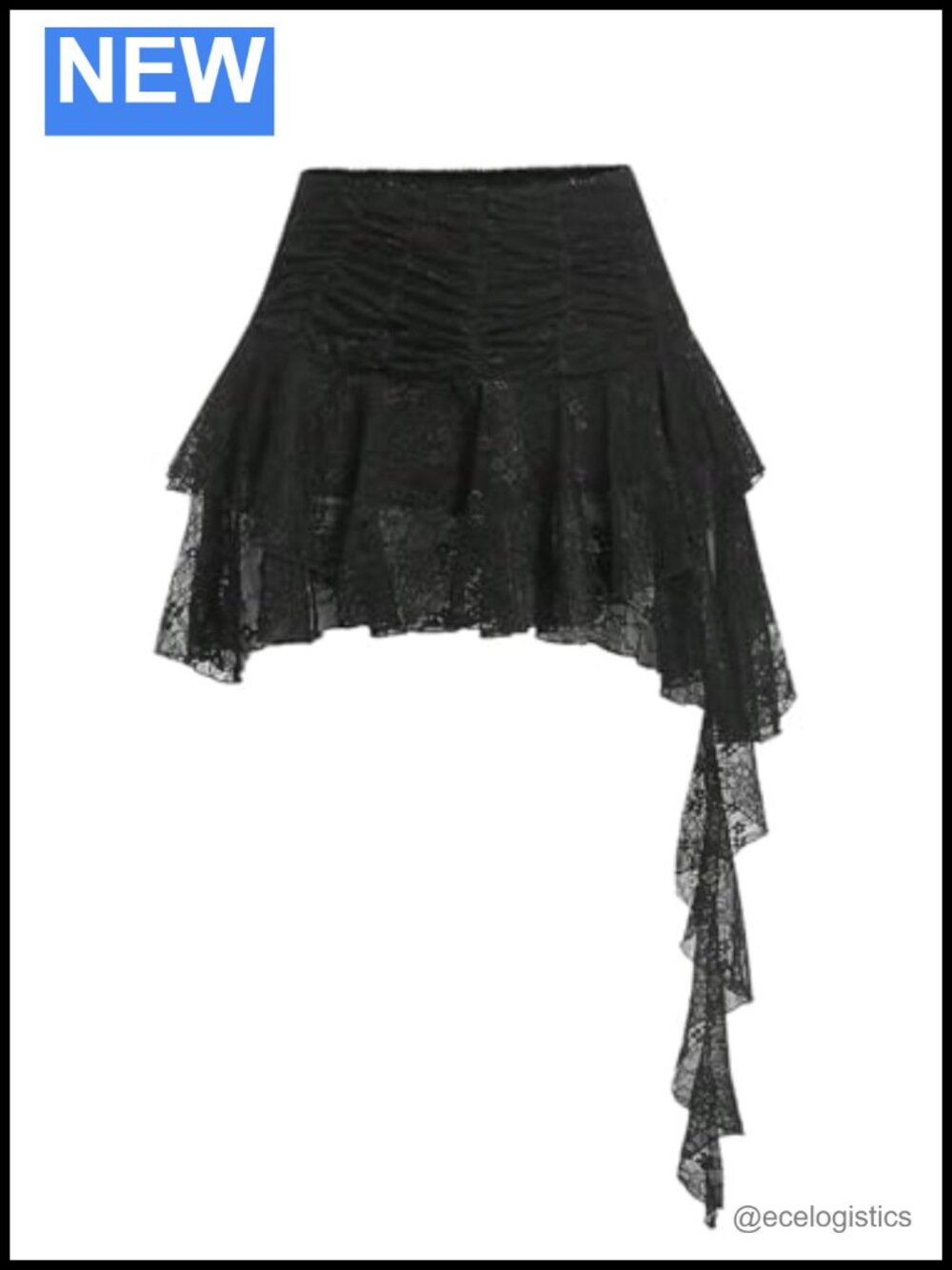 Lace Flowy Mini Skirt Skort Ruffle Asymmetrical Y2K Rave Gothic with Shorts